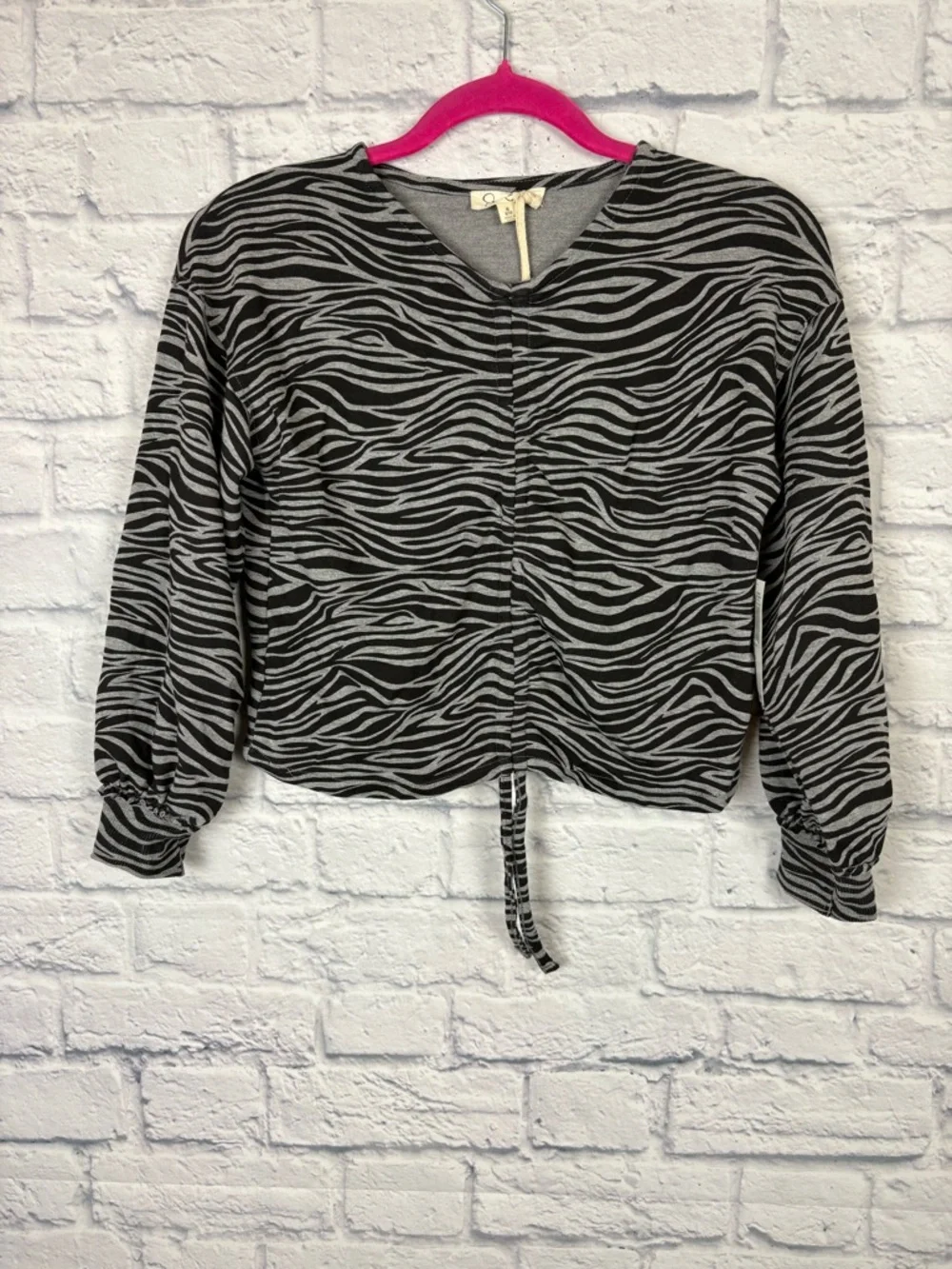 NWT Jessica Simpson Girls Zebra Animal Print Cropped Ruched top size 8/10 - Picture 2 of 6